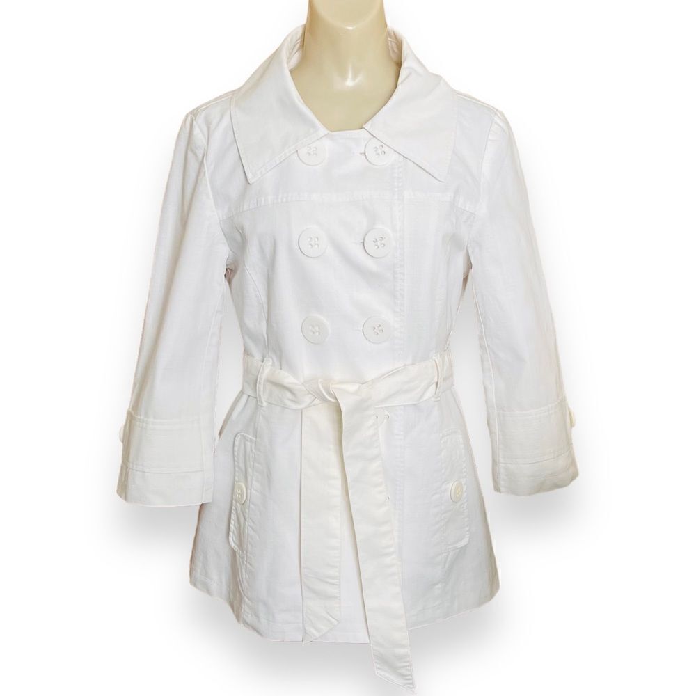 Tulle White Lightweight Double Breasted Tie Waist Short Spring Trench Coat